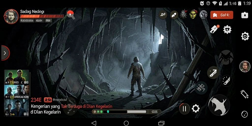 Tampilan gameplay menegangkan di dalam kegelapan.