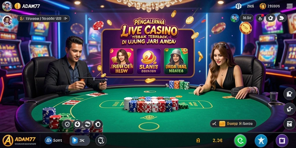 Tampilan gameplay Live Casino yang mendebarkan di ADAM77.