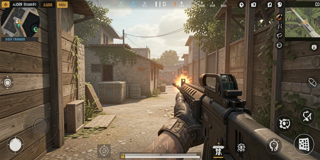 Screenshot gameplay menegangkan dari AJO89 yang menunjukkan aksi FPS.