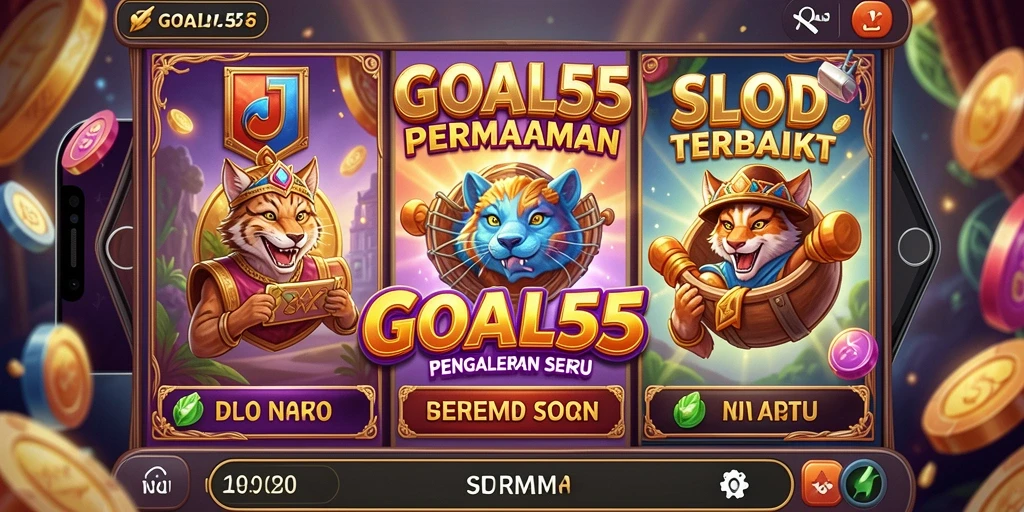 Screenshot utama GOAL55 menampilkan gameplay Slot yang penuh warna.