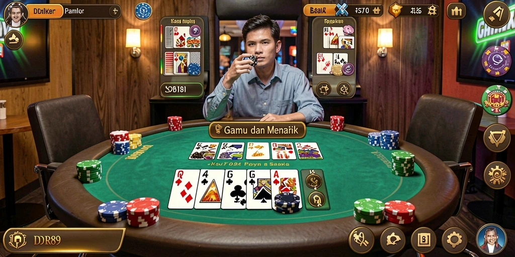 Tampilan gameplay menegangkan di aplikasi IDR89 Poker.