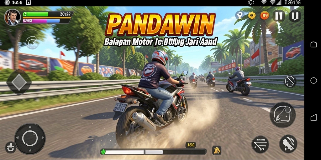 Tampilan gameplay PANDAWIN yang menegangkan saat balapan motor.